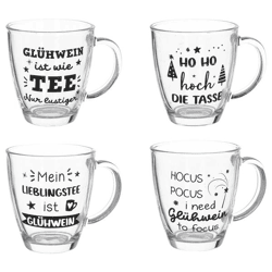 Drinking Glass with Sayings, 4/set, approx. 300 ml, approx. 9 x 10 cm