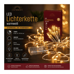 Wasserdichte LICHTMOMENTE LED-Draht Lichterkette mit Timerfunktion 2,2 Meter 20 LEDs warmweiße Mikro-LED-Lämpchen 9845248 Silber