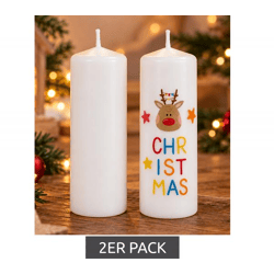 2er Pack Tattoo-Stumpenkerze aus Wachs mit 27 verschiedenen Weihnachtsmotiven zum Aufbringen Deko-Kerze ca. 12 × 5,7 cm Weiß