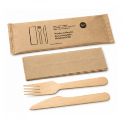 3-teiliges Besteckset aus Holz, verpackt
