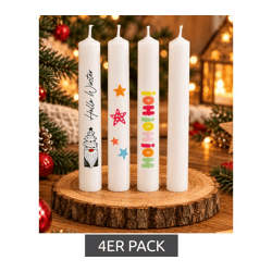 4er Pack Tattoo-Stumpenkerze aus Wachs mit 40 verschiedenen Weihnachtsmotiven zum Aufbringen Deko-Kerze 2 × 19,5 cm Weiß
