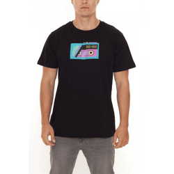 BAD+MAD Tokio Tee Herren Baumwoll-T-Shirt mit buntem Kasetten-Print Rundhals-Shirt BMTR004 Schwarz
