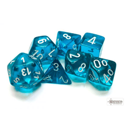 Chessex: Translucent Teal/white Polyhedral 7-Dice Set