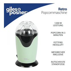 Elektrische giles & posner Popcornmaschine mit 3-Minuten-Schnellpoppung im Retro-Design Popcorn-Maker 1200W EK0493GSGRVDE Grün