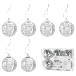 Hänger Diskokugel, silber, 6er Set, groß, ca.5cmD