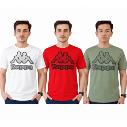 Kappa Herren Baumwoll-Shirt mit großem Logo Rundhals-Shirt Kurzarm-Shirt T-Shirt Oeko-Tex 100 zertifiziert 7085/8191 Rot, Grün oder Weiß 
