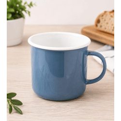 Klassischer KRÜGER Emaille-Becher 350 ml 8 cm Robuster Trinkbecher aus emailliertem Stahl Hitzebeständig Lebensmittelecht Petrolblau/Weiß