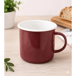 Klassischer KRÜGER Emaille-Becher 350 ml 8 cm Robuster Trinkbecher aus emailliertem Stahl Hitzebeständig Lebensmittelecht Bordeaux/Weiß