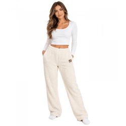 kuschelige LA GEAR Damen Teddyfleece Hose – Bequeme Teddy Kuschelhose in Beige