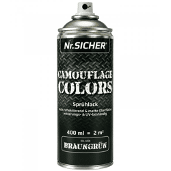 Nr. Sicher CAMOUFLAGE COLORS Sprühlack nicht reflektierend, matt, witterungs- & UV-beständig 400ml für bis zu 2m² **B-Ware – geprüft