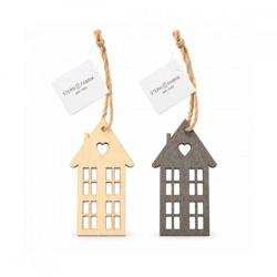 Stern Fabrik hanger Huis hout 7,5 cm 2 assorti
