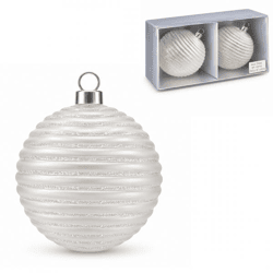 Weihnachtskugel aus Glas, silberfarben/glitzernd, 8 cm, 2er-Set