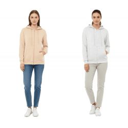 ZWILLINGSHERZ Damen Sweat-Jacke mit Kapuze Zip-Hoodie mit Taschen 46094 Grau oder Beige