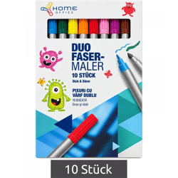 10 Stück Sellner Home Office Duo Fasermaler mit 10 Farben, mit dünner und dicker Seite zum schreiben und malen **B-Ware – geprüft** in