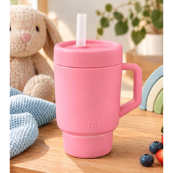 190ml melii Kinder-Trinkbecher mit Silikon-Strohhalm Kinderbecher **B-Ware – geprüft** Rosa