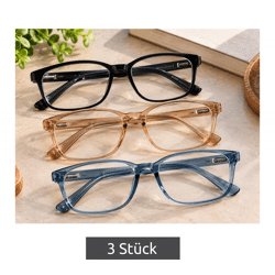 3 Stück Fertig-Lesebrillen mit einer Sehstärke von +1,50 Dioptrien Sehhilfen **B-Ware – geprüft** Schwarz/Transparent-Beige/Transparen