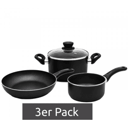 3-teiliges Krüger Koch-Set mit Bratpfanne 24x5cm, Stieltopf 16x7cm und Topf mit Deckel 20x8cm Antihaftbeschichtung **B-Ware – geprüft &