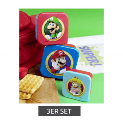 3er Set SUPER MARIO Brotdose mit detailreichem SUPER MARIO Motiv Lunchbox Aufbewahrungsdosen in den Größen S 300 ml, M 500 ml, L 800 Blau