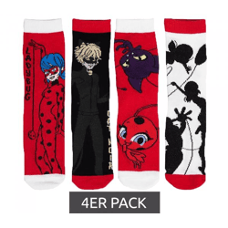 4-Pair Pack of Miraculous Ladybug Children's Cotton Socks – Comfortable Socks for Girls with 4 Different Designs – Colorful