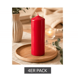 4er Pack Klassische Stumpenkerze aus Wachs Deko-Kerze 17 x 5,7 cm **B-Ware – geprüft & funktionell einwandfrei** Rot