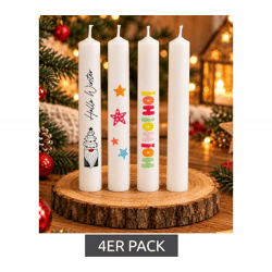 4er Pack Tattoo-Stumpenkerze aus Wachs mit 40 verschiedenen Weihnachtsmotiven zum Aufbringen Deko-Kerze 2 × 19,5 cm Weiß