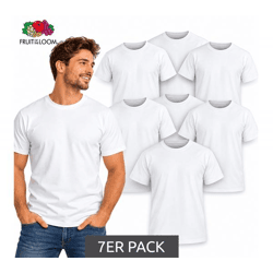 7 Stück FRUIT OF THE LOOM Herren T-Shirt aus reiner Baumwolle mit Rundhalsausschnitt Kurzarm-Shirt Weiß