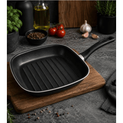accademia mugnano Mini-Bratpfanne Grillpfanne 18 x 20 cm Aluminiumguss Antihaftbeschichtung Made in Italy Schwarz
