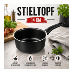 accademia mugnano Mini-Stielkasserolle 14 cm – Aluminium Antihaftbeschichtung Mini-Stieltopf mit Griff Made in Italy Schwarz