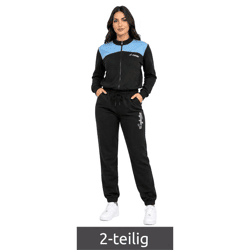 Australian Damen Lounge-Wear-Set 2-teilig Baumwoll Sweat-Jacke & Jogginghose mit Logo-Schriftzug AF41 Schwarz/Weiß/Blau