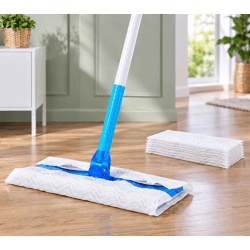 Bodenwischer-Set 9-teilig – 1 Bodenwischer mit zusammenklappbarem Stiel (ca. 130 cm) + 8 Trockentücher für feuchte & trockene Reinigung