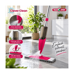 Clever Clean Bodenwischer mit Sprühfunktion - Wischmopp mit 360°-Drehgelenk, Antibakteriell - 130x12x46 cm **B-Ware – geprüft & funkti
