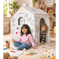 Collectino Mal- und Spielhaus aus Pappe 120x93,5x80cm inkl. Softmalstifte-Set **B-Ware – geprüft & funktionell einwandfrei** in Weiß
