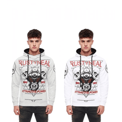 Cooler Hoodie für Herren Kapuzen-Pullover mit rockigem Print Sweater Sweatshirt 19148 Grau, Weiß oder Schwarz