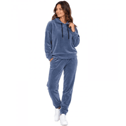 Damen Nicki Lounge-Hoodie – Kuscheliger Kapuzenpullover aus weichem Nickistoff für Freizeit & Alltag – Dunkelblau