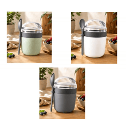 Duo Tableware Joghurt-Becher to-go 2-stöckig, Salat-Becher mit Müslifach inkl. passendem Löffel Kunststoff-Becher 310ml Kein Farbwunsch 