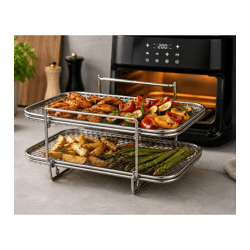 Edelstahl-Einsatz für Heißluftfritteuse im zweistöckigen Design passend für 5–6-Liter-Airfryer ca. 19,5x13x11,5 cm **B-Ware – gepr