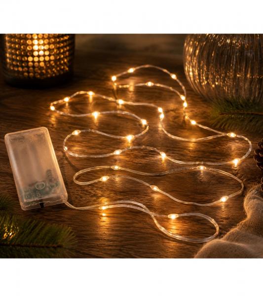 Funkelnede LICHTMOMENTE LED-Draht Lichterkette mit Timerfunktion 2,4 Meter 20 LEDs warmwei&szlig;e Mikro-LED-L&auml;mpchen 9843441 Silber