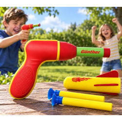 Günther Pop-Darts Raketenwerfer-Set inkl. Raketenwerfer, Weichschaum-Rakete & 2 Weichschaum-Darts **B-Ware – geprüft & funktionell einw