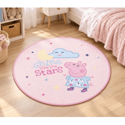 HERDING Peppa Pig Kinderteppich Ø90cm Teppich aus 100% Polyamid, strapazierfähig, pflegeleicht & rutschhemmend Kinderzimmer-Teppich Mehrf