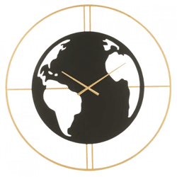J-Line Wanduhr mit Weltkarte, batteriebetrieben, schwarz/goldfarben, 90 cm