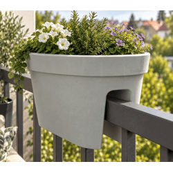 Jelenia Plast Balkongeländer Topf Balkon-Zubehör ca 40 x 26 x 24 cm **B-Ware – geprüft & funktionell einwandfrei** Grau / Weiß