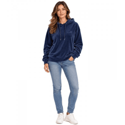 KangaROOS Damen Velour Sweater - Damen Hoodie mit sportiven Look, Kapuze und Kordelzug in Dunkelblau