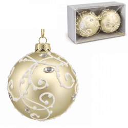 Gold/White Glass Christmas Ornaments, 8 cm, Set of 2
