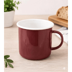 Klassischer KRÜGER Emaille-Becher 350 ml 8 cm Robuster Trinkbecher aus emailliertem Stahl Hitzebeständig Lebensmittelecht Bordeaux/Weiß