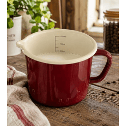 Klassischer KRÜGER Emaille-Milchtopf 1L 12 cm mit praktischem Ausguss & Literskala induktionsgeeignet Rot