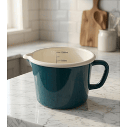 Klassischer KRÜGER Emaille-Milchtopf 1L 12 cm mit praktischem Ausguss & Literskala induktionsgeeignet Blau