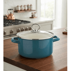 KRÜGER Emaille Kochtopf mit Glasdeckel 16 cm 1,8 Liter emaillierter Fleisch-Topf für alle Herdarten inkl. Induktion Petrol-Blau