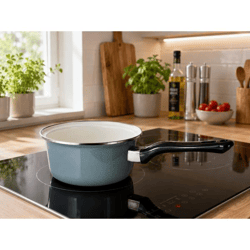 KRÜGER Emaille Stieltopf 16 cm 1,25 Liter Robuste, emaillierte Stielkasserolle mit kratzfester Innenglasur für alle Herdarten inkl. Induk