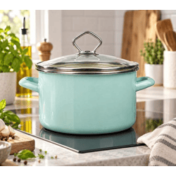 KRÜGER Emailletopf mit Glasdeckel 3,2L Ø20cm, schnitt- & kratzfester Innenglasur, für alle Herdarten inkl. Induktion **B-Ware – geprü