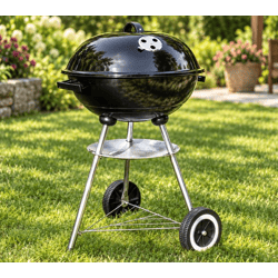 LANDMANN Holzkohle-Kugelgrill CG-I-415 mit Deckel, Lüftungsregler & Rollen Ø41cm **B-Ware – geprüft** in Schwarz